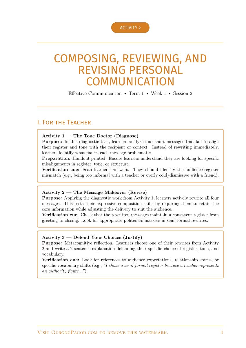 Activity 2 - Language, Tone, and Purpose in Personal Communication preview fragment