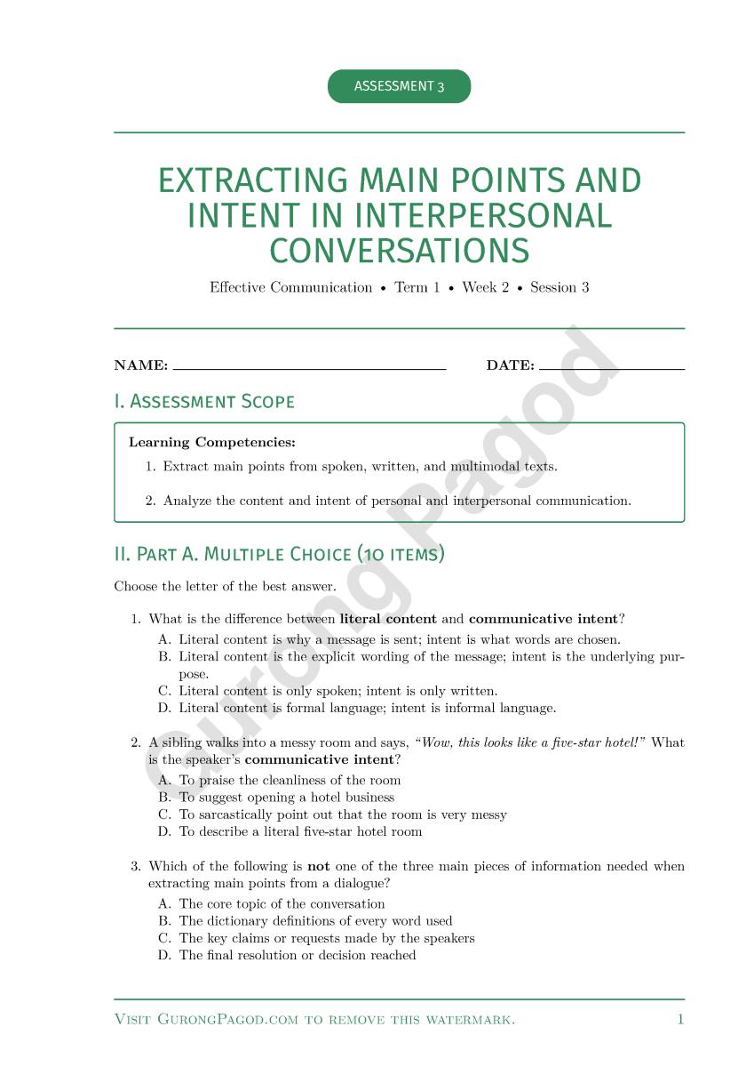 Assessment 3 - Extracting Main Points and Intent in Interpersonal Conversations preview fragment