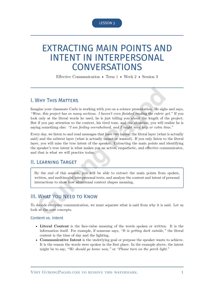 Lesson 3 - Extracting Main Points and Intent in Interpersonal Conversations preview fragment