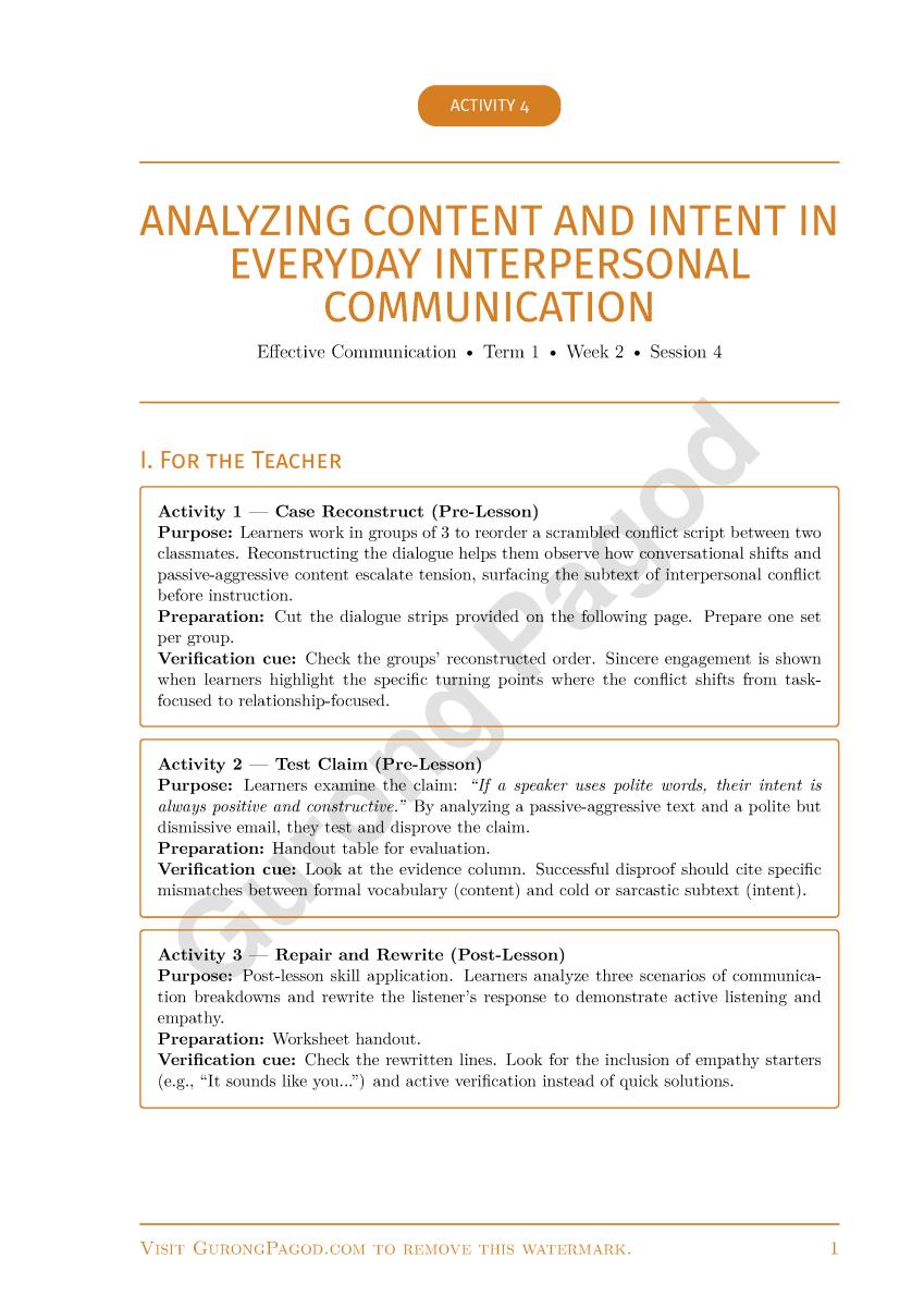 Activity 4 - Analyzing Content and Intent in Everyday Interpersonal Communication preview fragment