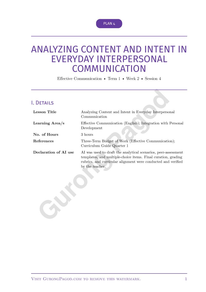 Plan 4 - Analyzing Content and Intent in Everyday Interpersonal Communication preview fragment