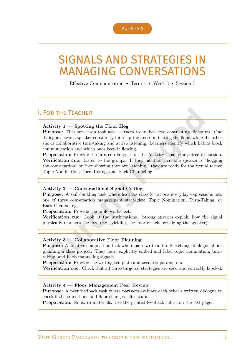 Activity 5 - Signals and Strategies in Managing Conversations preview fragment