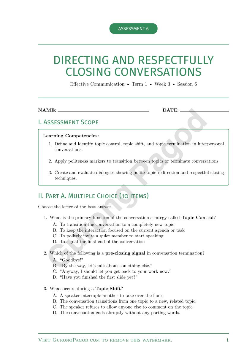 Assessment 6 - Directing and Respectfully Closing Conversations preview fragment