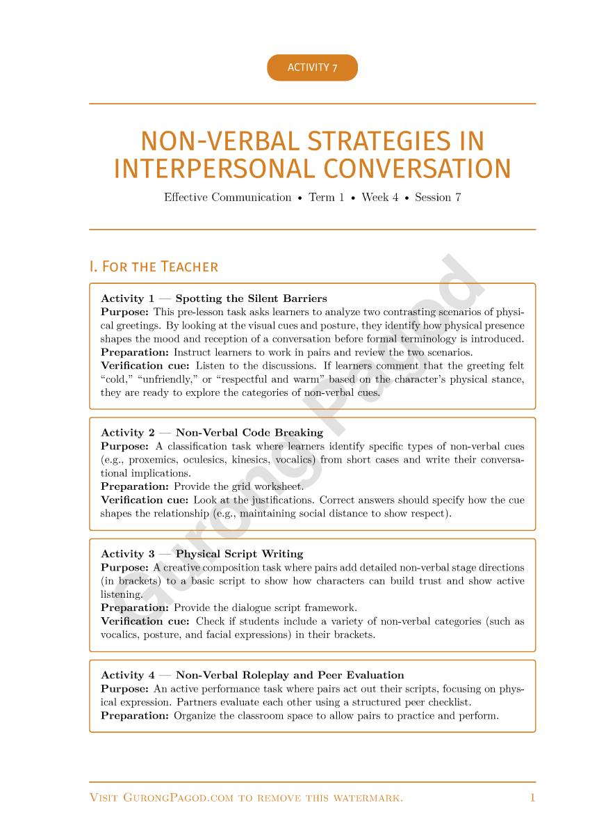 Activity 7 - Non-Verbal Strategies in Interpersonal Conversation preview fragment