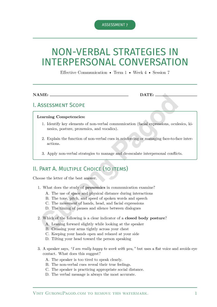 Assessment 7 - Non-Verbal Strategies in Interpersonal Conversation preview fragment