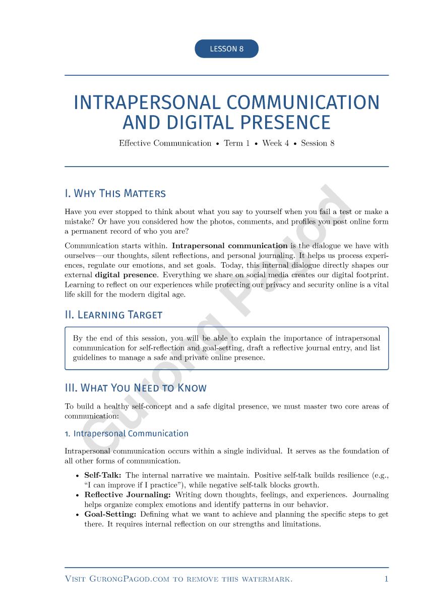 Lesson 8 - Intrapersonal Communication and Digital Presence preview fragment
