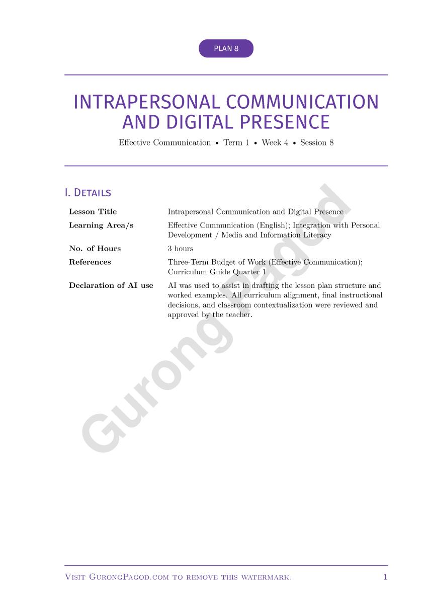 Plan 8 - Intrapersonal Communication and Digital Presence preview fragment