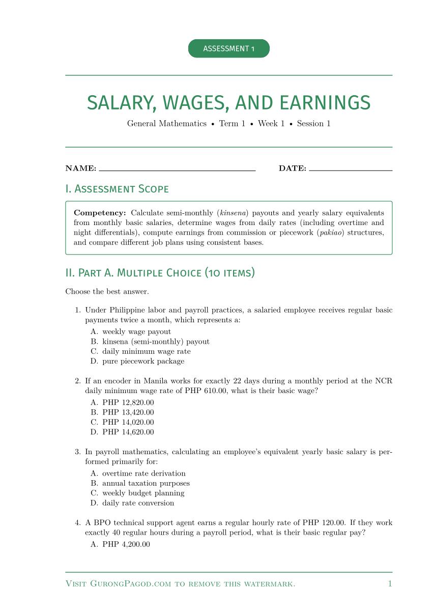 Assessment 1 - Salary, Wages, and Earnings preview fragment