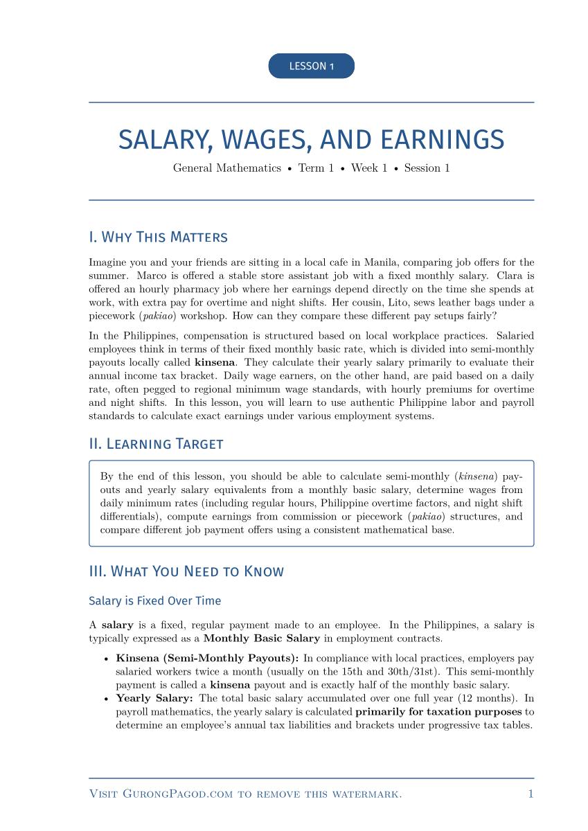 Lesson 1 - Salary, Wages, and Earnings preview fragment