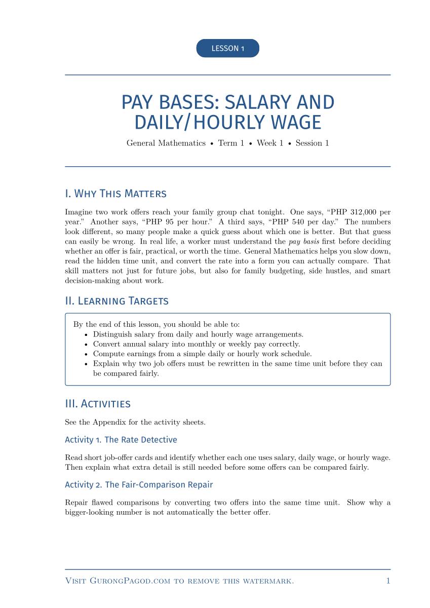 Lesson 1 - Pay Bases Salary and Daily-Hourly Wage preview fragment