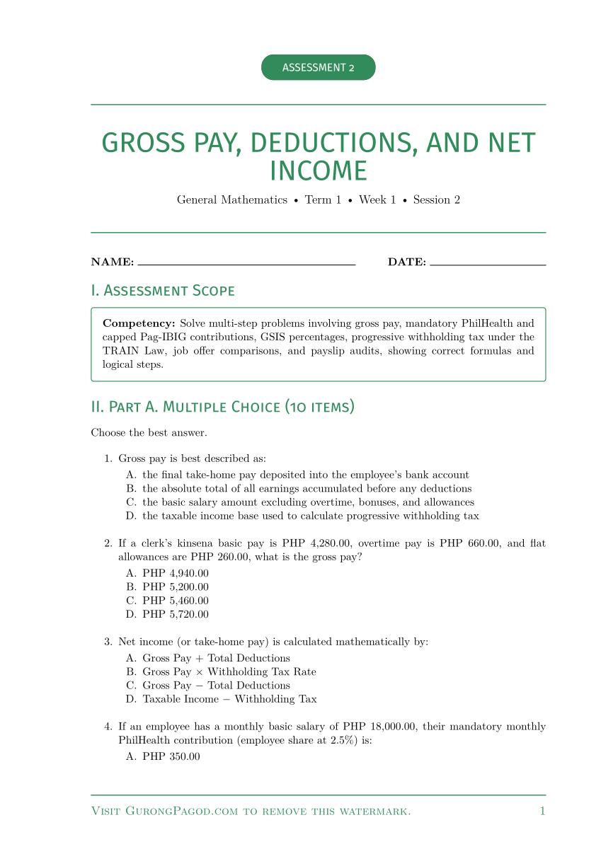 Assessment 2 - Gross Pay, Deductions, and Net Income preview fragment