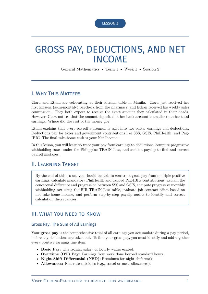 Lesson 2 - Gross Pay, Deductions, and Net Income preview fragment