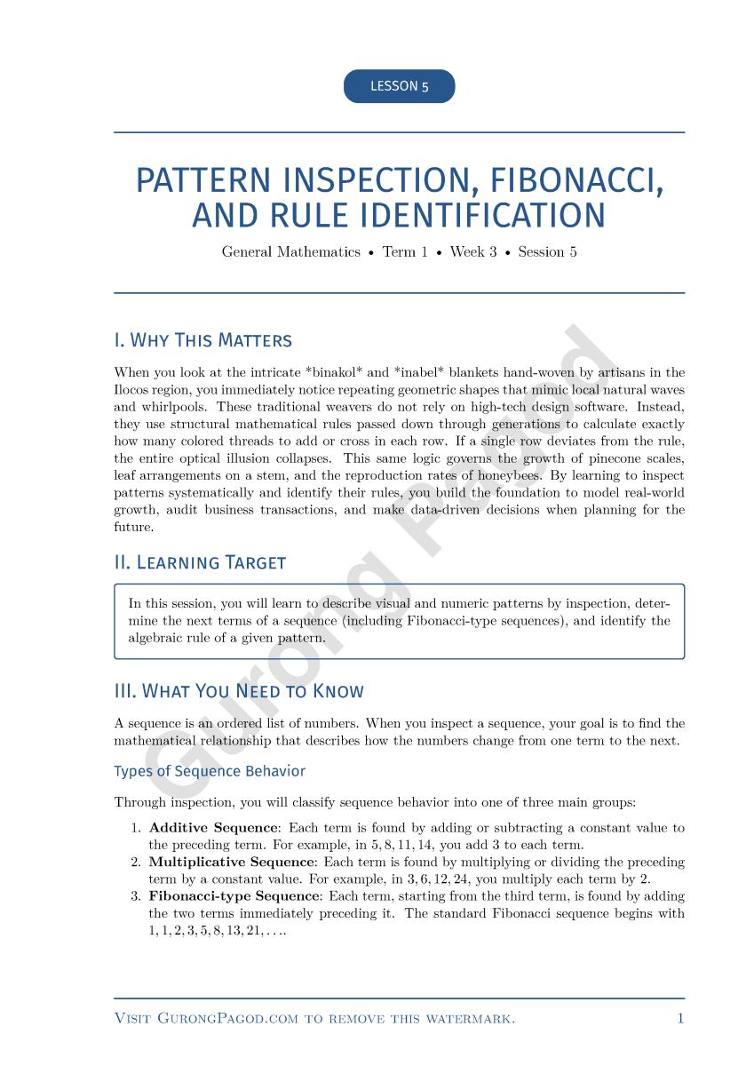 Lesson 5 - Pattern Inspection, Fibonacci, and Rule Identification preview fragment