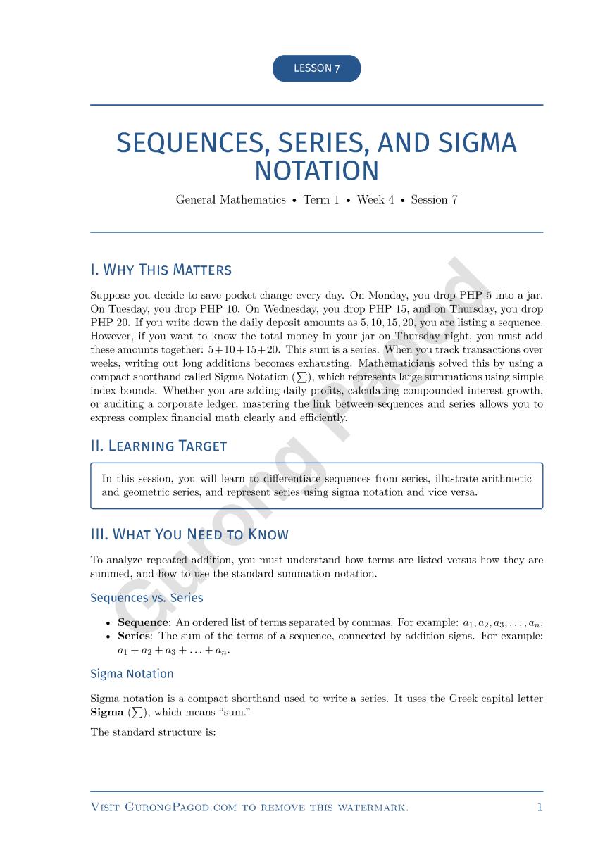 Lesson 7 - Sequences, Series, and Sigma Notation preview fragment