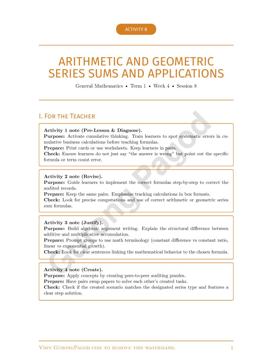 Activity 8 - Arithmetic and Geometric Series Sums and Applications preview fragment