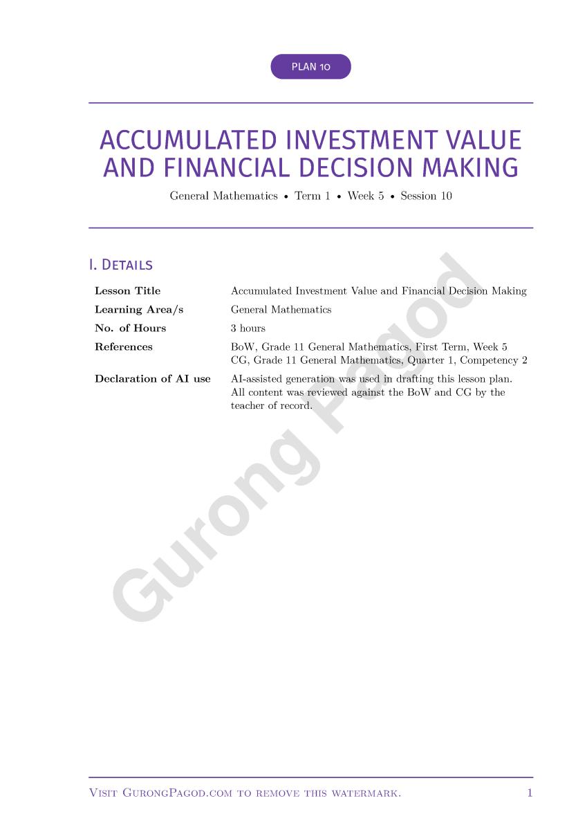Plan 10 - Accumulated Investment Value and Financial Decision Making preview fragment