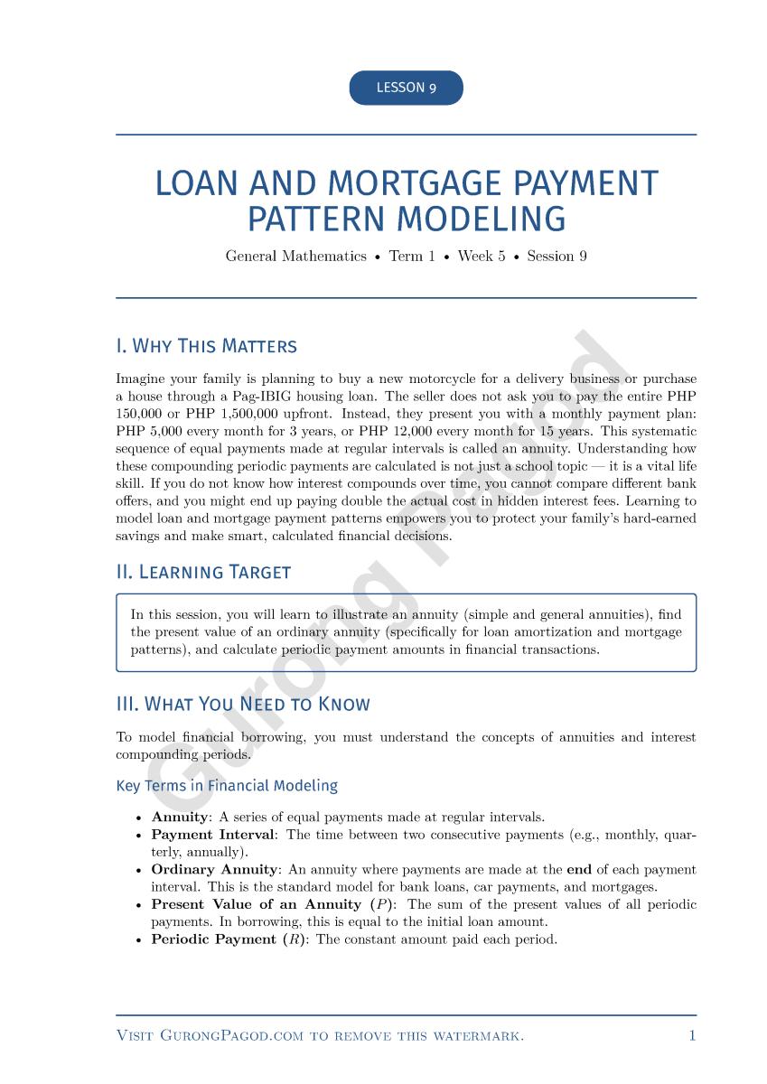 Lesson 9 - Loan and Mortgage Payment Pattern Modeling preview fragment