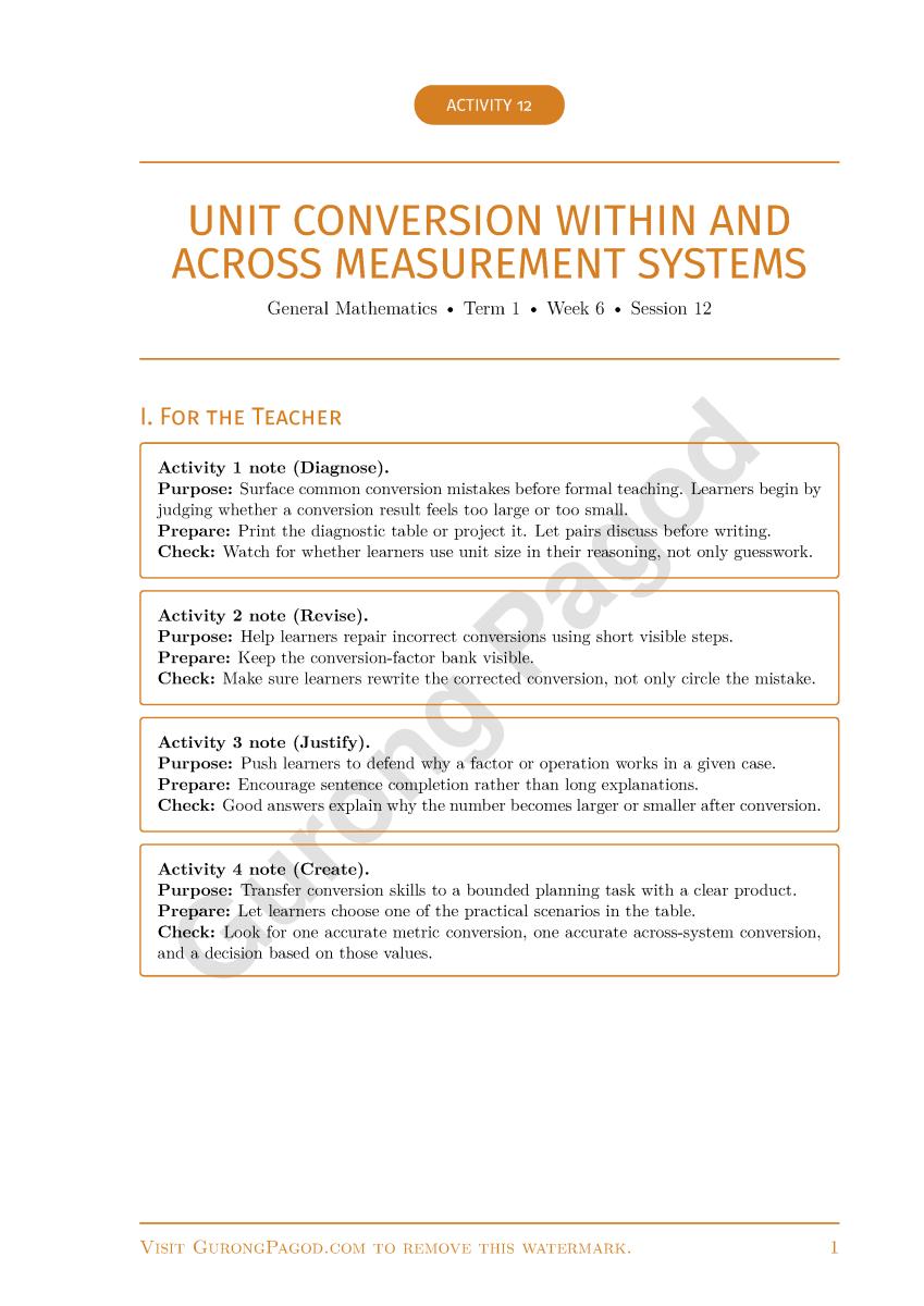 Activity 12 - Unit Conversion Within and Across Measurement Systems preview fragment