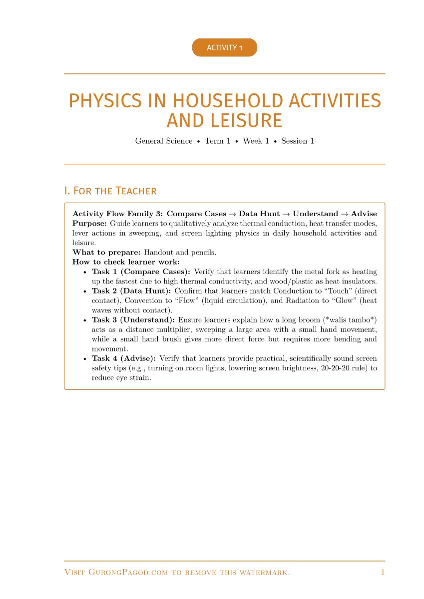 Activity 1 - Physics in Household Activities and Leisure preview fragment
