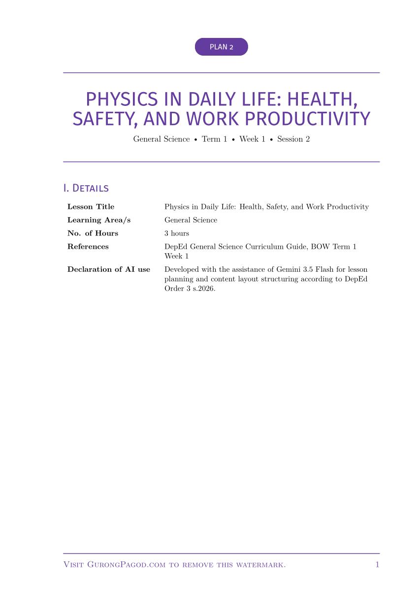 Plan 2 - Physics in Daily Life: Health, Safety, and Work Productivity preview fragment