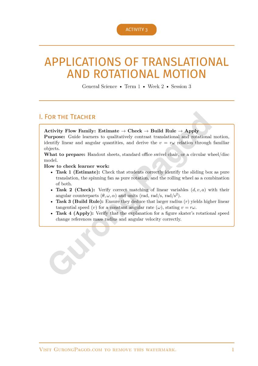 Activity 3 - Applications of Translational and Rotational Motion preview fragment