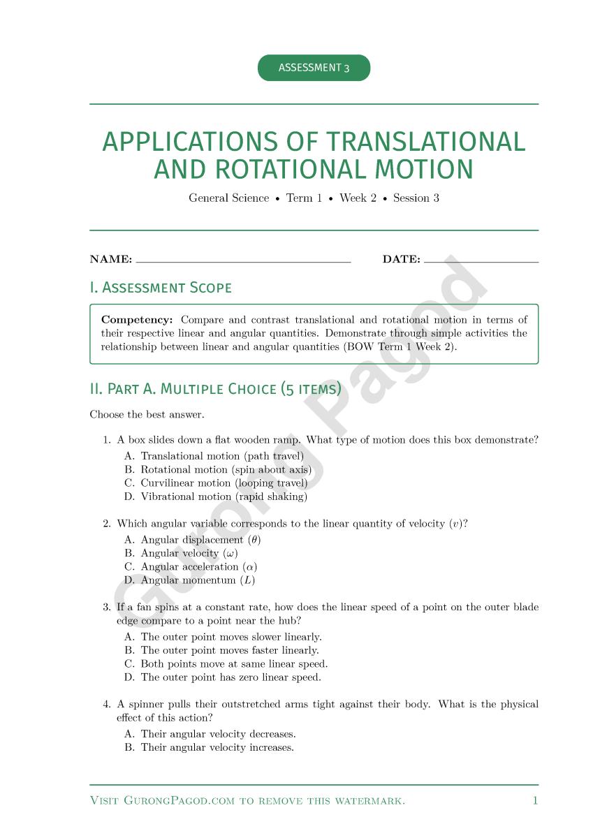 Assessment 3 - Applications of Translational and Rotational Motion preview fragment
