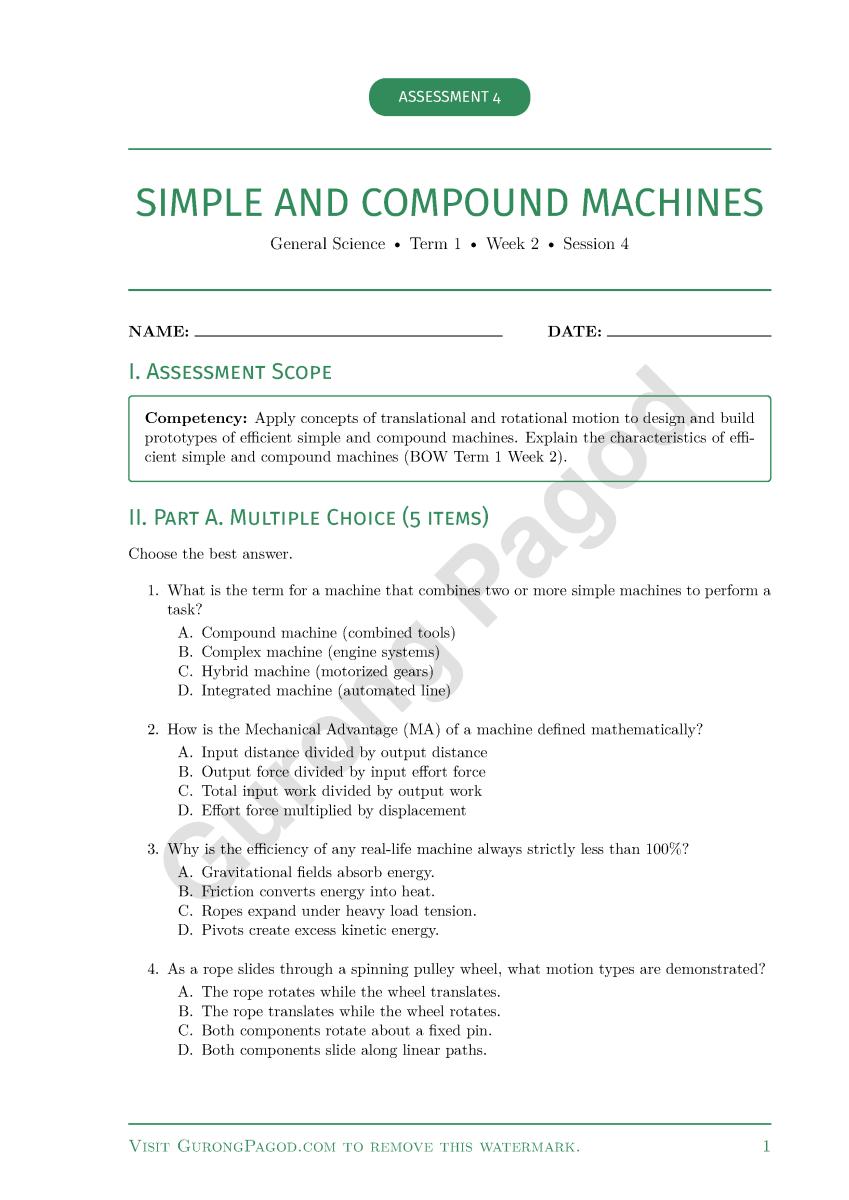 Assessment 4 - Simple and Compound Machines preview fragment