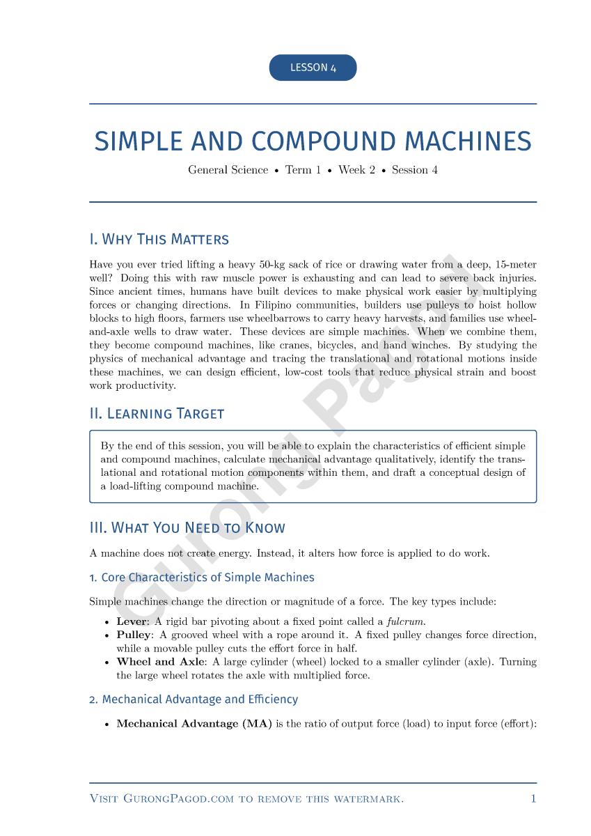 Lesson 4 - Simple and Compound Machines preview fragment