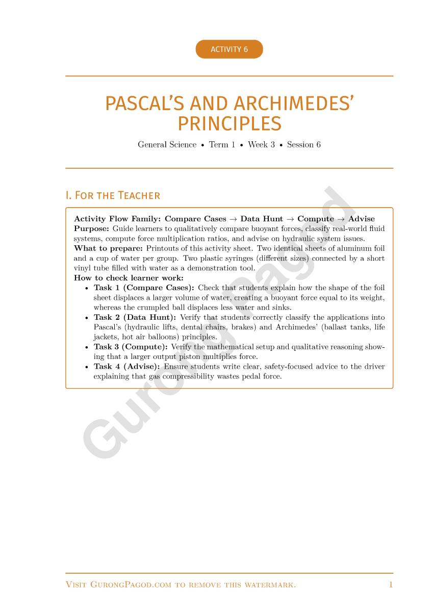 Activity 6 - Pascal's and Archimedes' Principles preview fragment