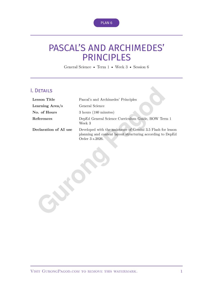Plan 6 - Pascal's and Archimedes' Principles preview fragment