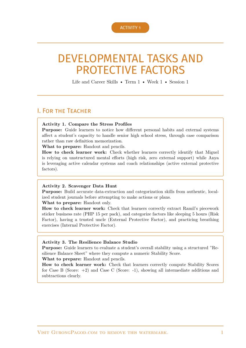 Activity 1 - Developmental Tasks and Protective Factors preview fragment