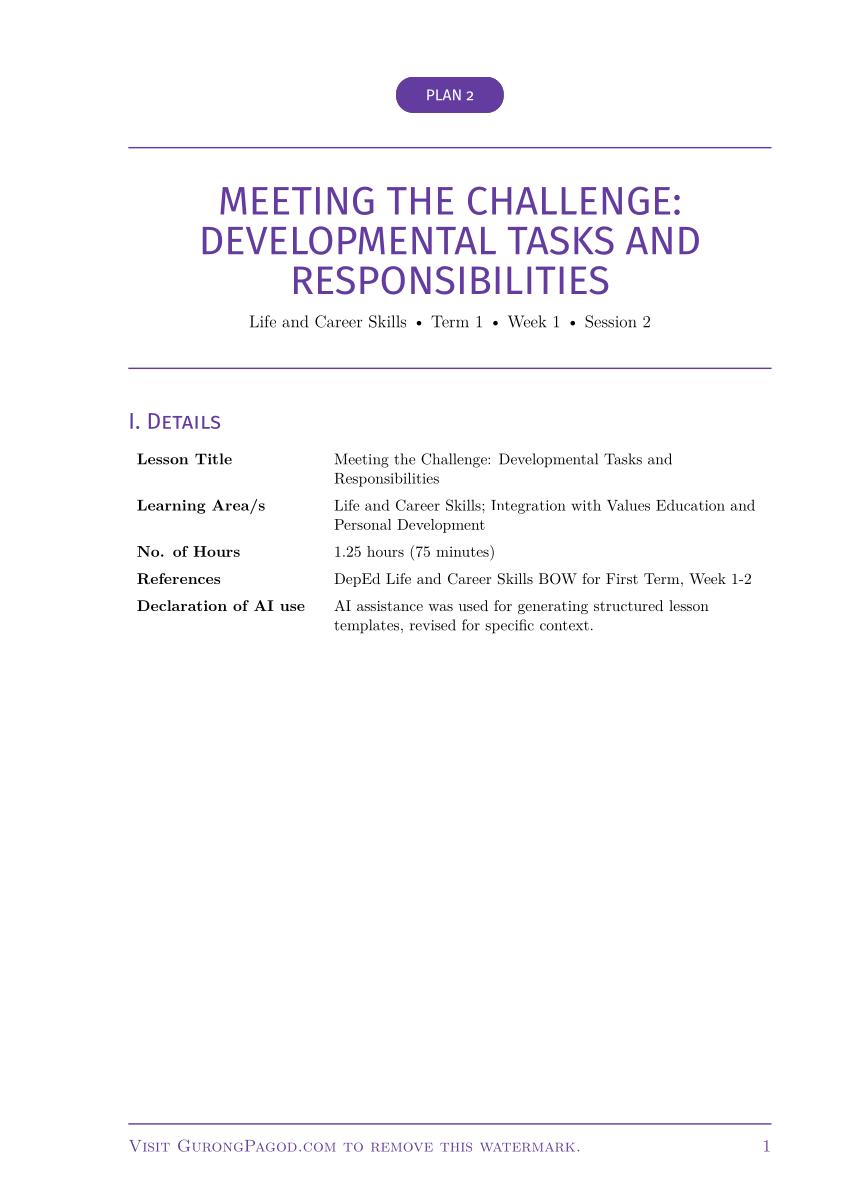 Plan 2 - Meeting the Challenge: Developmental Tasks and Responsibilities preview fragment