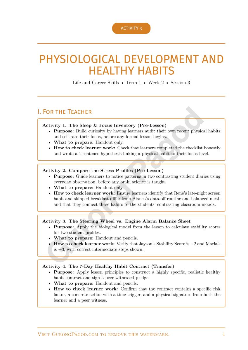 Activity 3 - Physiological Development and Healthy Habits preview fragment
