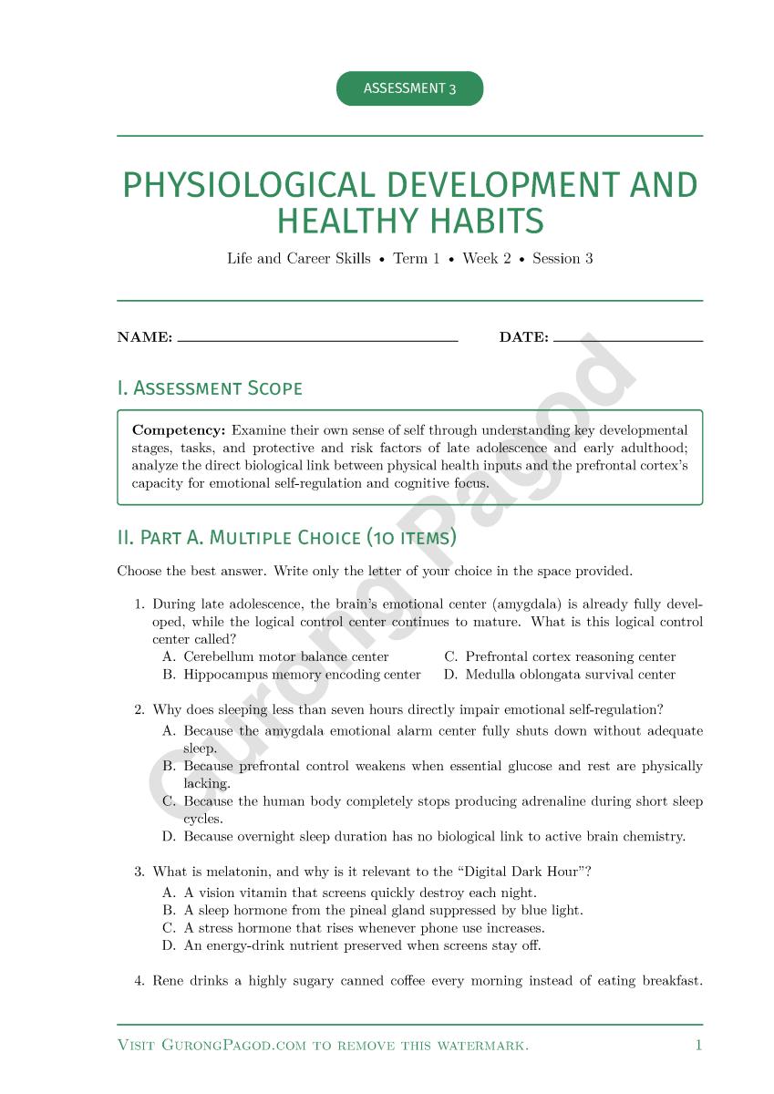 Assessment 3 - Physiological Development and Healthy Habits preview fragment