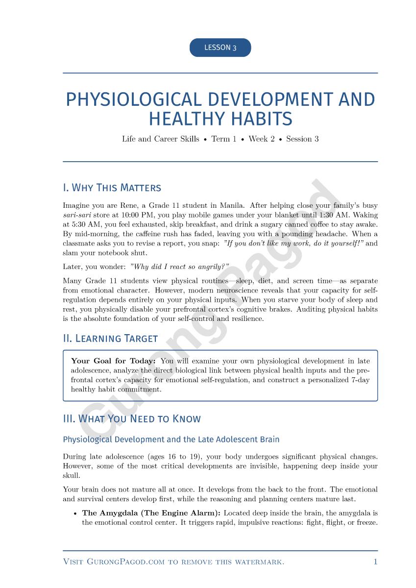 Lesson 3 - Physiological Development and Healthy Habits preview fragment
