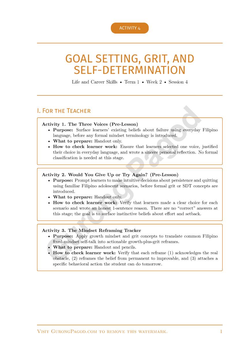 Activity 4 - Goal Setting, Grit, and Self-Determination preview fragment