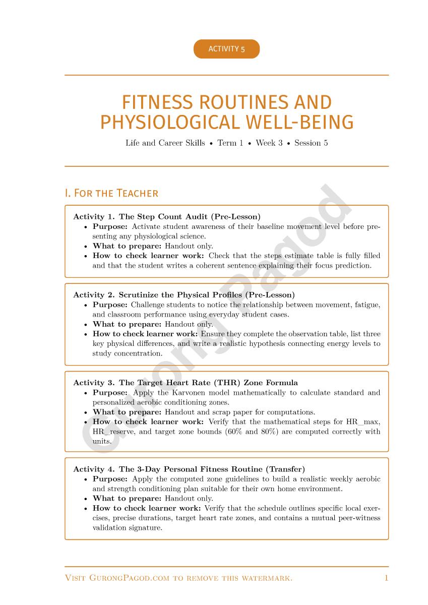 Activity 5 - Fitness Routines and Physiological Well-being preview fragment