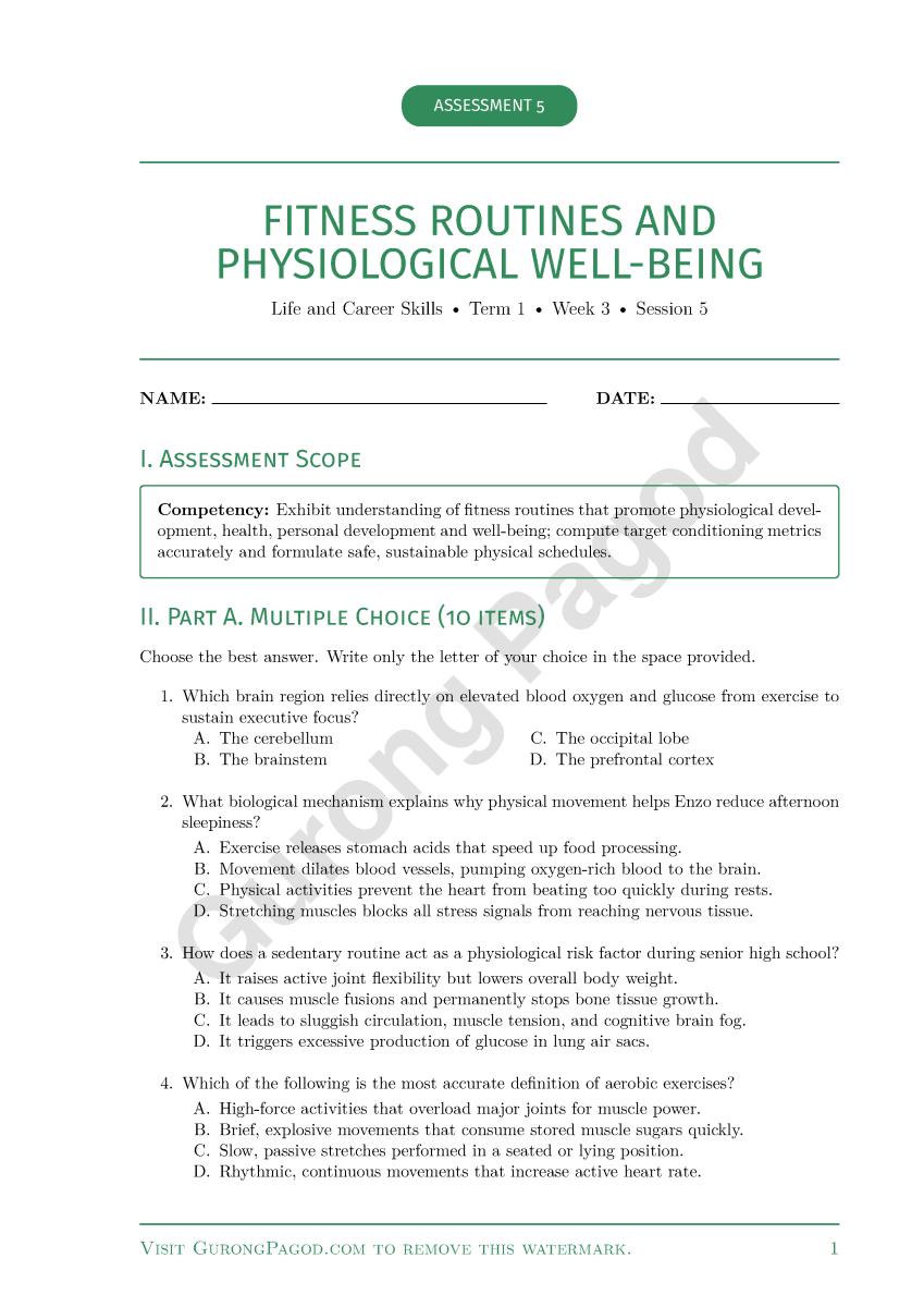 Assessment 5 - Fitness Routines and Physiological Well-being preview fragment