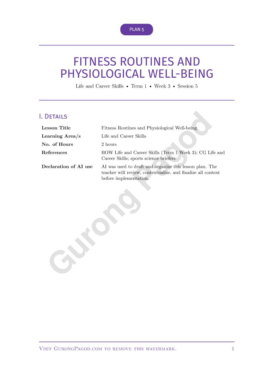 Plan 5 - Fitness Routines and Physiological Well-being preview fragment