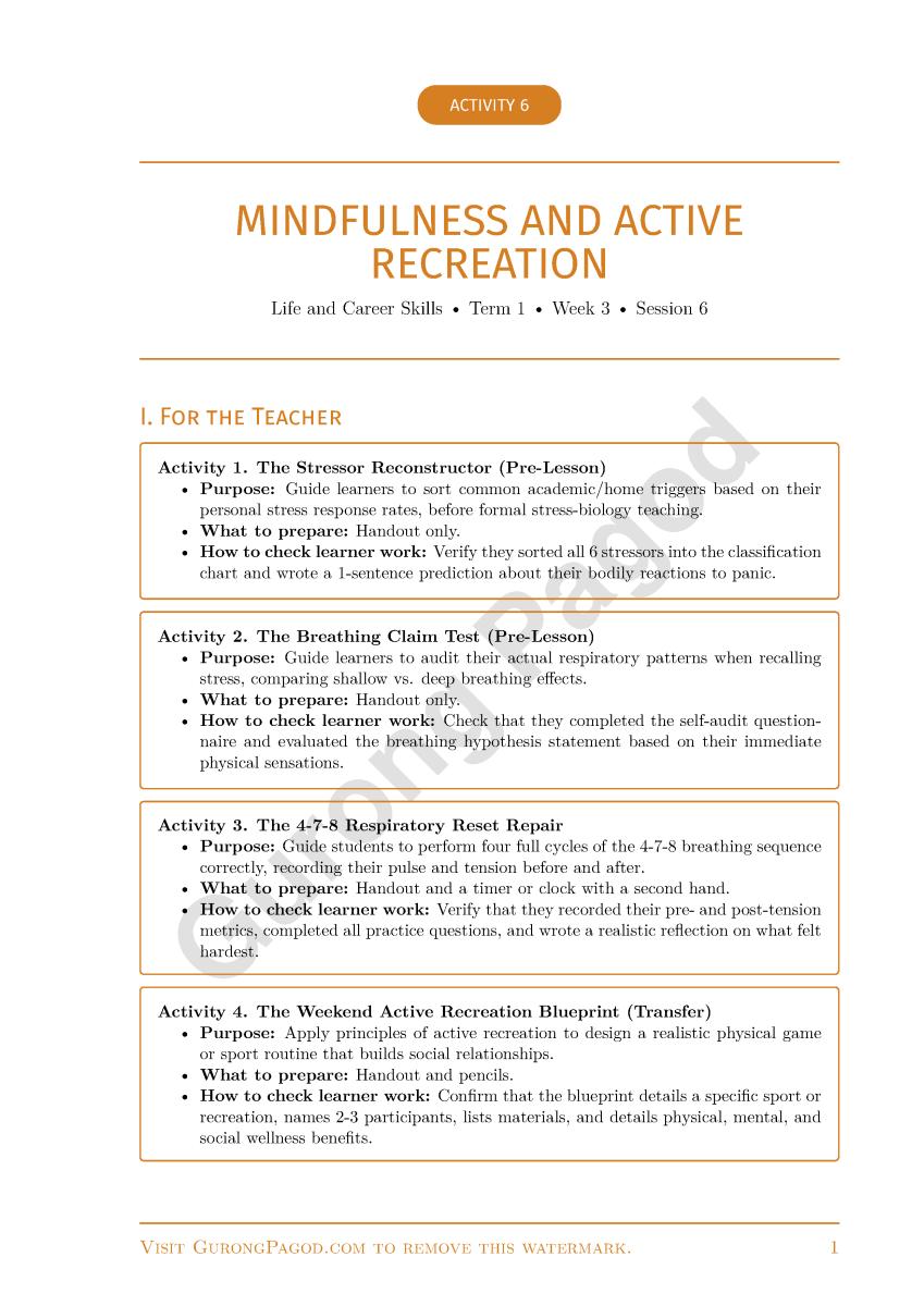 Activity 6 - Mindfulness and Active Recreation preview fragment