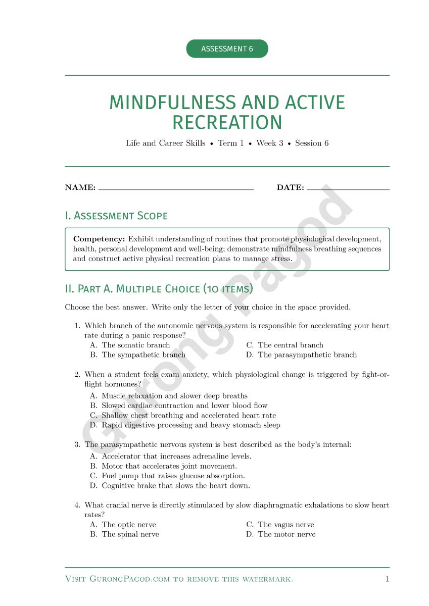Assessment 6 - Mindfulness and Active Recreation preview fragment