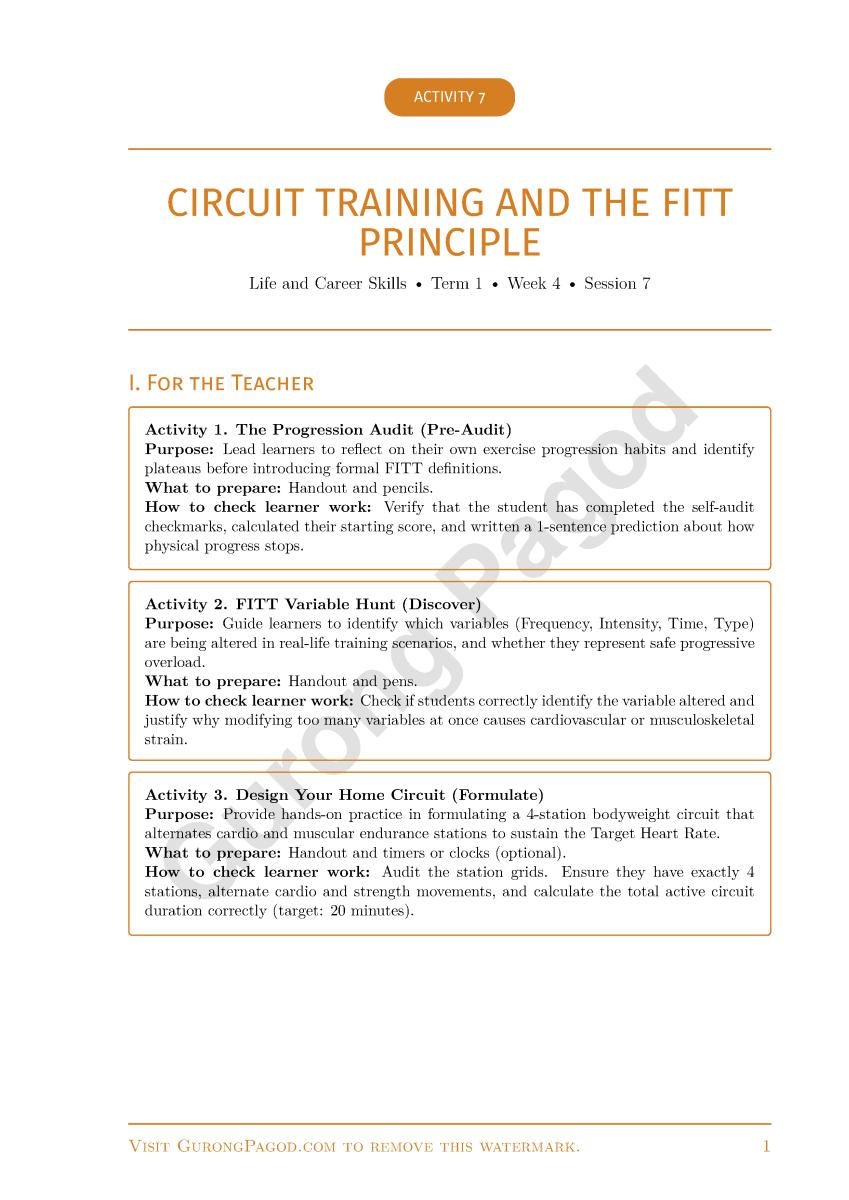Activity 7 - Circuit Training and the FITT Principle preview fragment