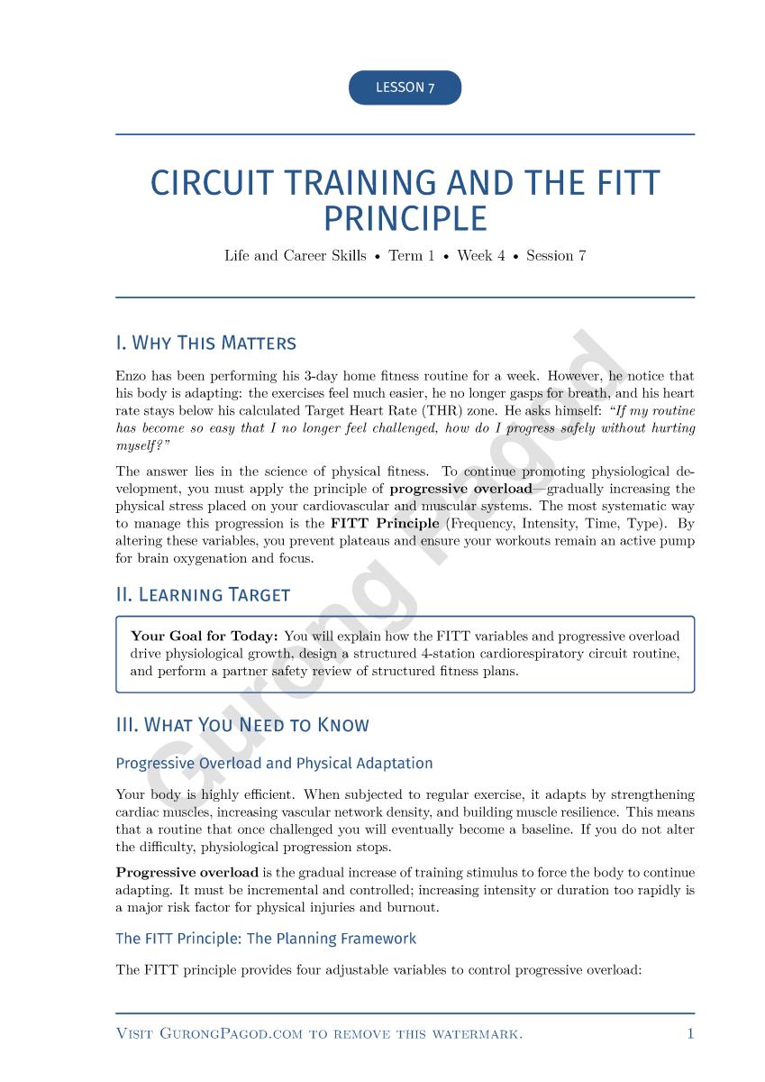 Lesson 7 - Circuit Training and the FITT Principle preview fragment
