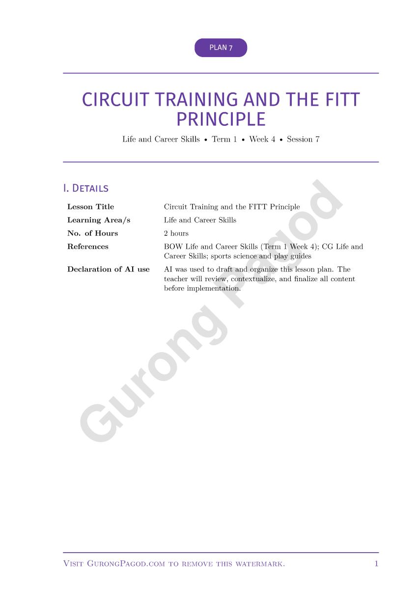 Plan 7 - Circuit Training and the FITT Principle preview fragment
