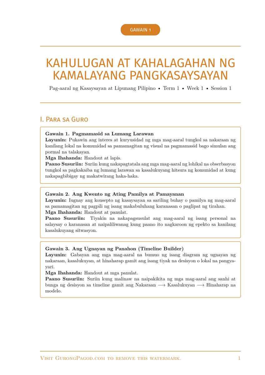 Gawain 1 - Kahulugan at Kahalagahan ng Kamalayang Pangkasaysayan preview fragment