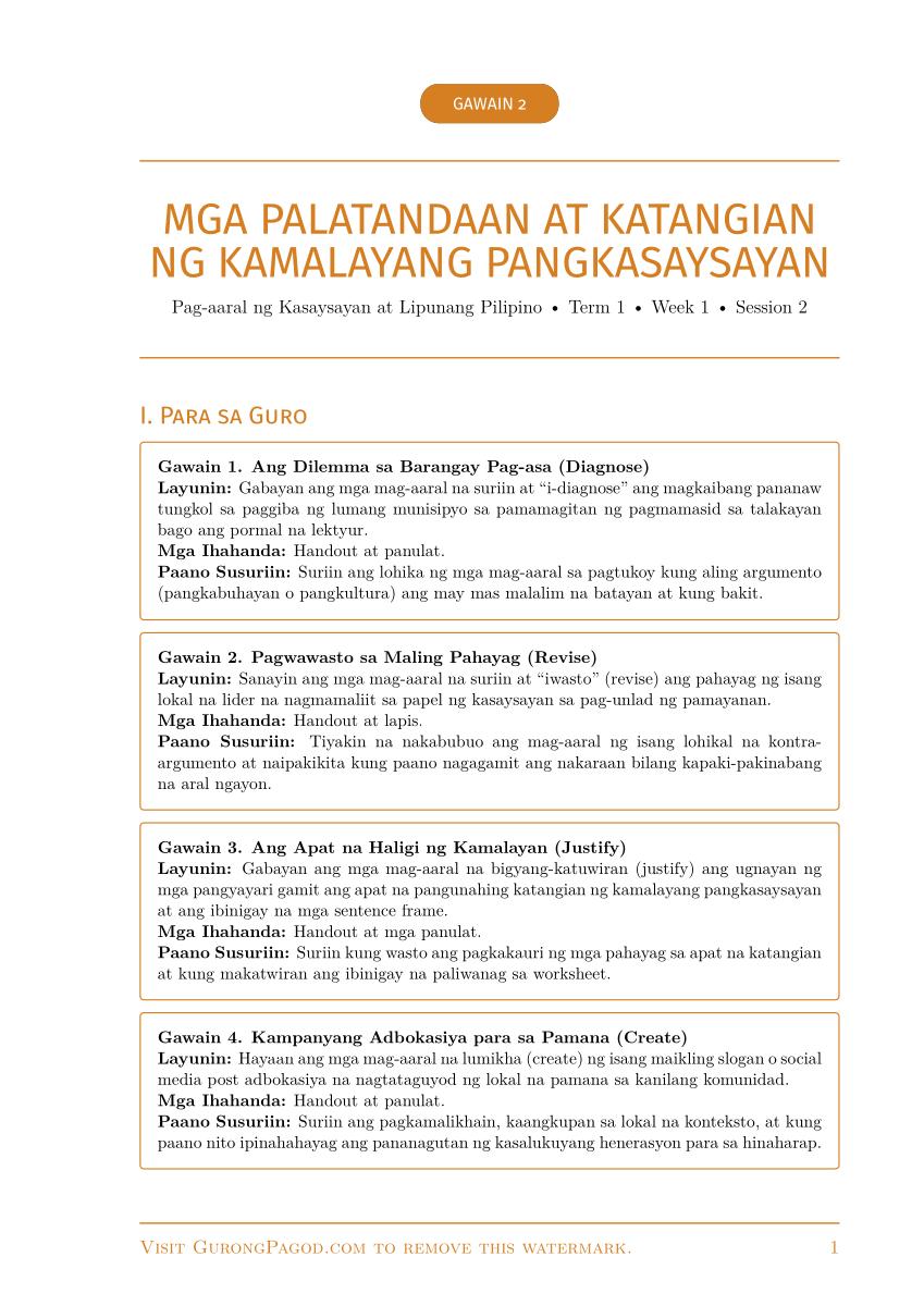 Gawain 2 - Mga Palatandaan at Katangian ng Kamalayang Pangkasaysayan preview fragment