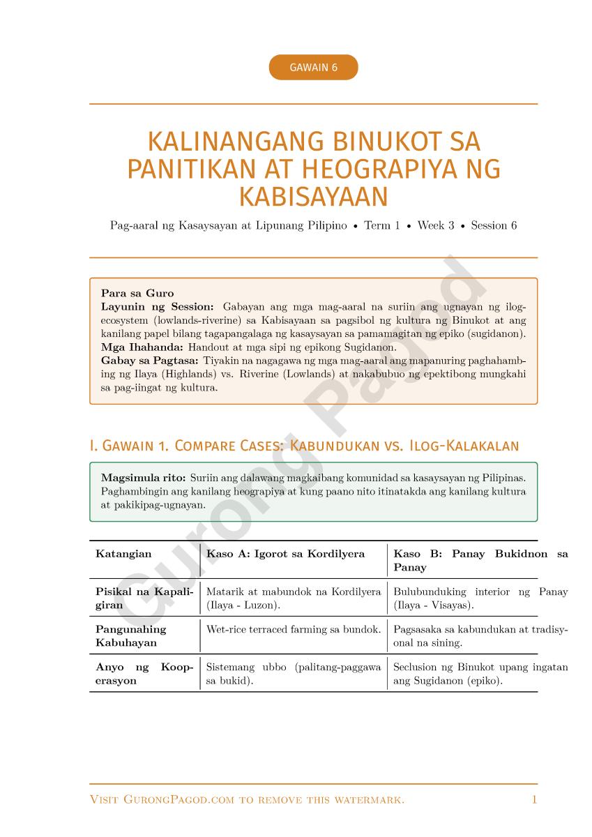 Gawain 6 - Kalinangang Binukot sa Panitikan at Heograpiya ng Kabisayaan preview fragment