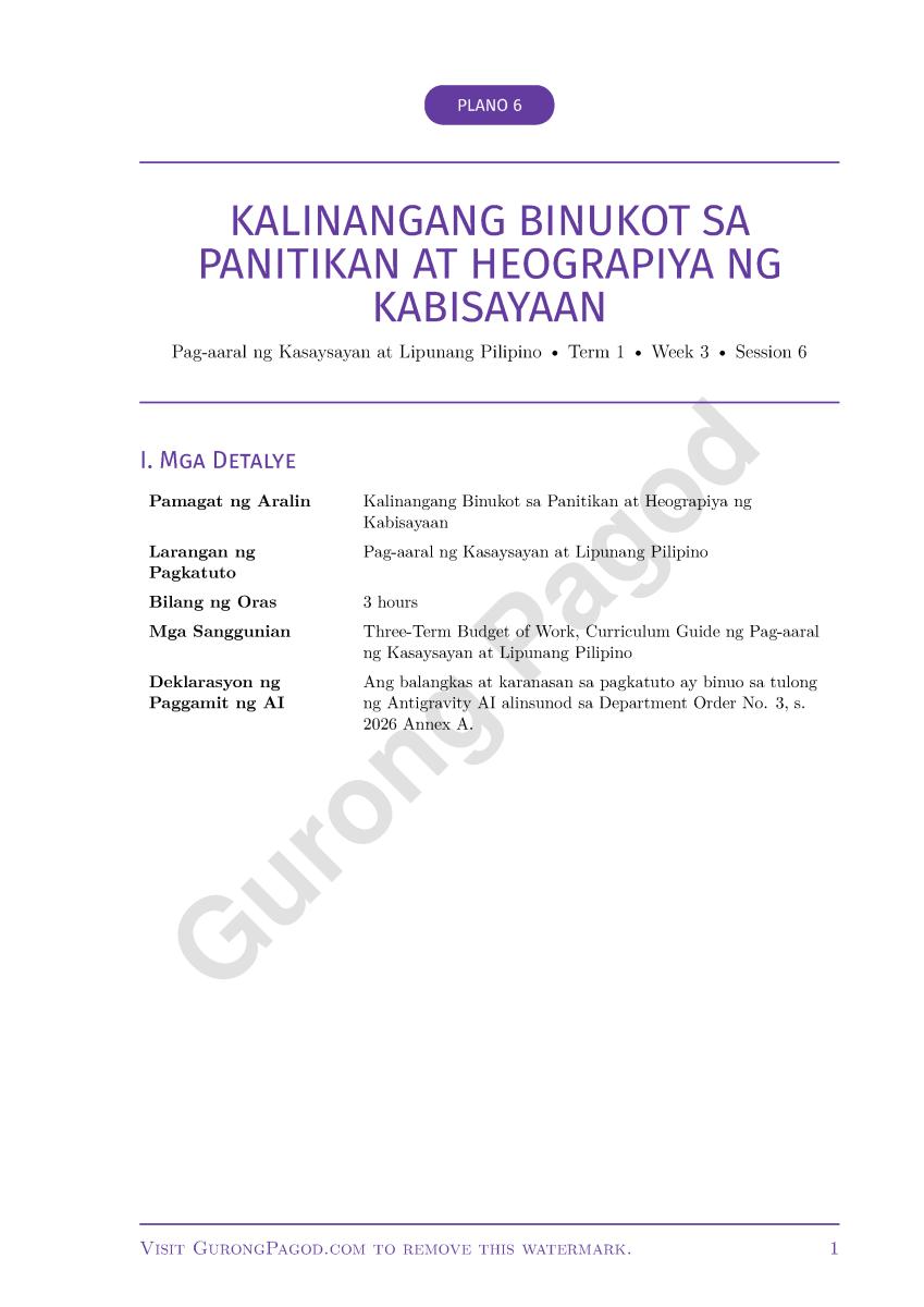Plano 6 - Kalinangang Binukot sa Panitikan at Heograpiya ng Kabisayaan preview fragment